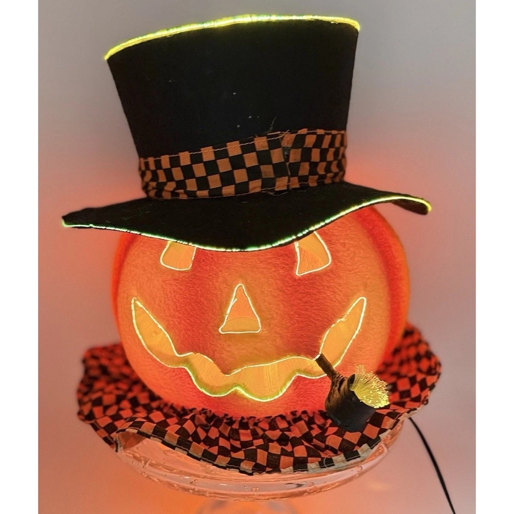 Pan Asian Creations Fiber Optic Halloween Pumpkin Display Orange/Black 10" 9624